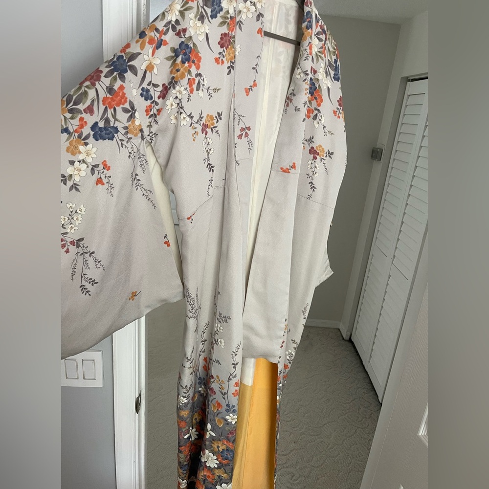 Japanese Open Abaya Pale Gray/Floral Kimono Robe size L/XL - Picture 7 of 12